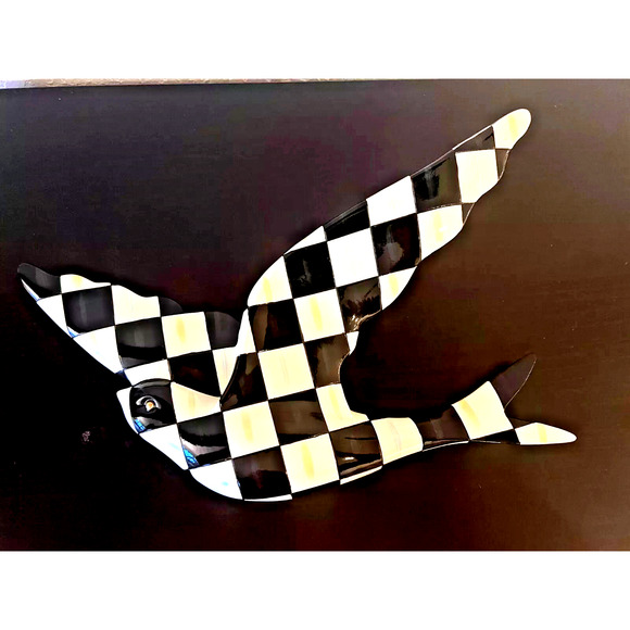 MacKenzie Childs Courtly Check Swallowtail Bird Wall Decor Large 8.5 x 14" - Picture 4 of 5